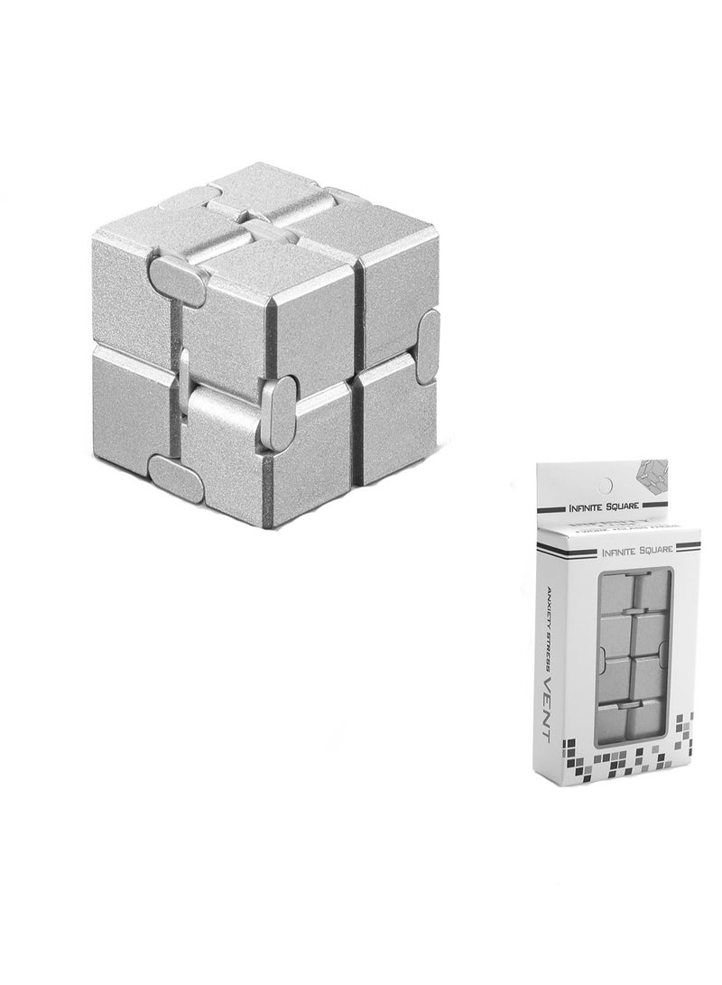 Fidget Rubik's Cube New Version Fidget Finger Toys - Metal Infinity Rubik's Cube for Stress and Anxiety Relief/ADHD, Super Durable Sensory Gift for Adults and Teens Kids (Silver) - Image 1